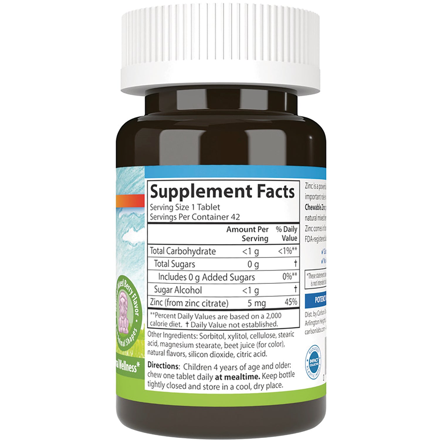 CSN295 | back label showing Supplement Facts nutrition facts panel on brown bottle with white cap