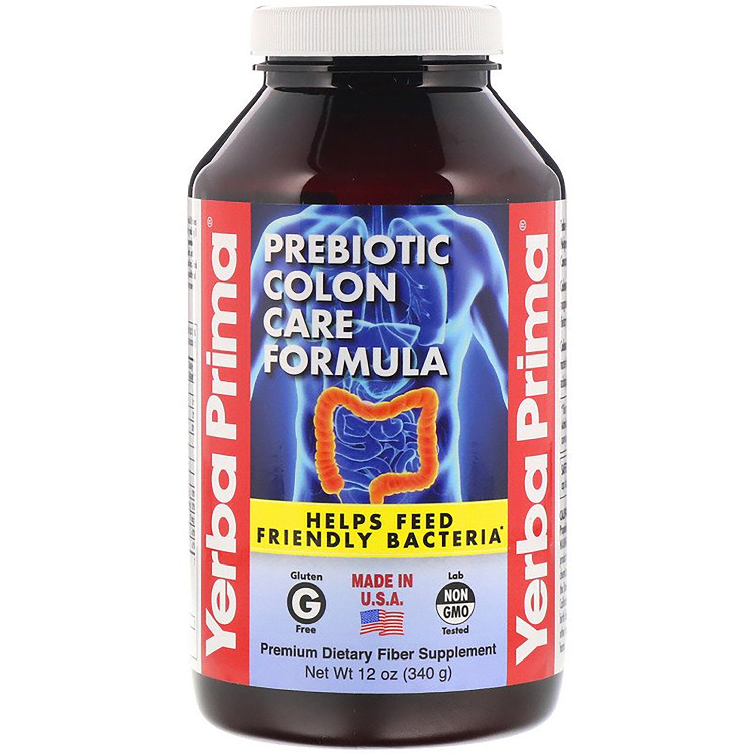 YP005 | Yerba Prima Prebiotic Colon Care Formula bottle, Helps Feed Friendly Bacteria, 12 oz (340 g)