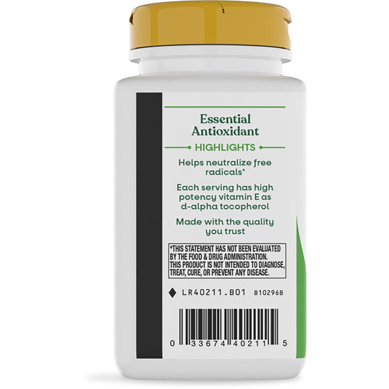 NW350 | Back label of white supplement bottle showing safety warning, GLUTEN FREE statement, recycling and bottled in USA logos