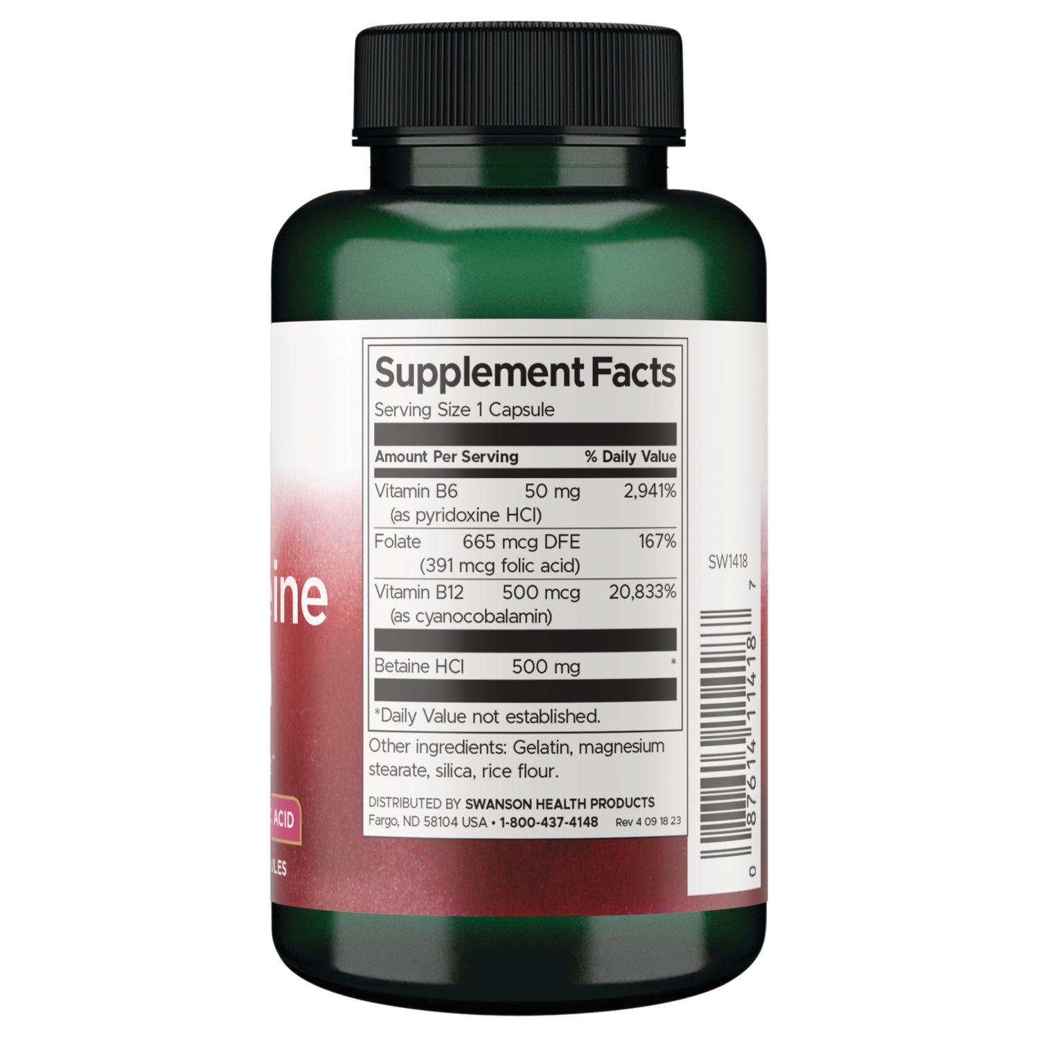 SW1418 | Back label with Supplement Facts panel and ingredients for supplement bottle