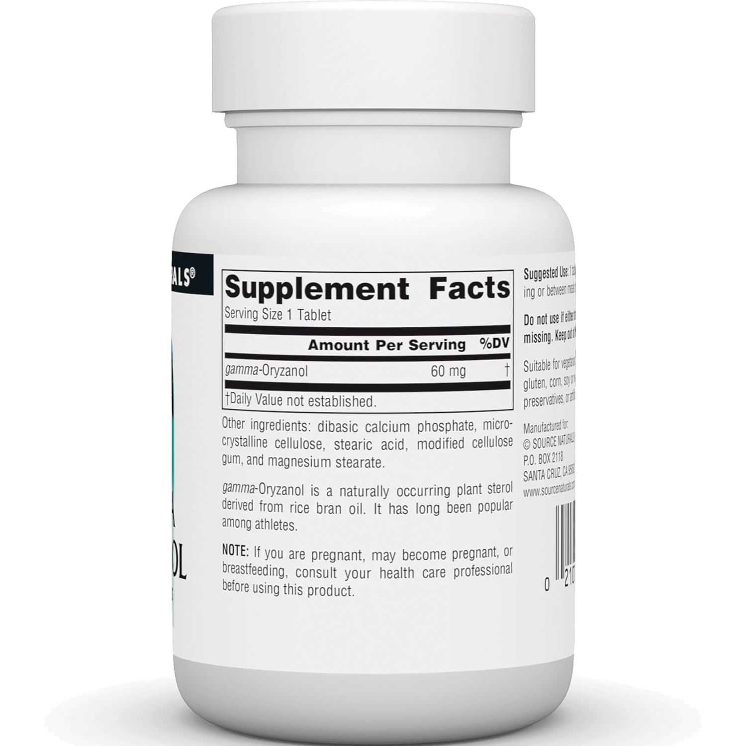 SN716 | Back label Supplement Facts panel with gamma-Oryzanol 60 mg and other ingredients