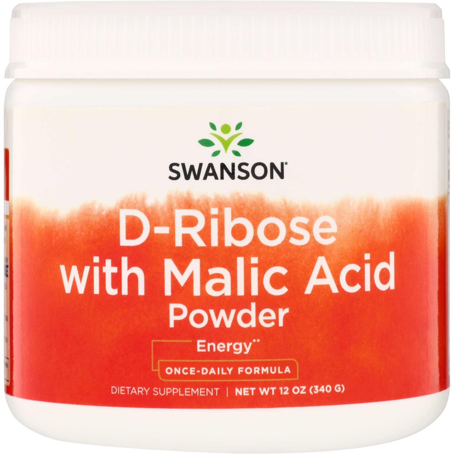 SWU401 | Swanson D-Ribose with Malic Acid Powder supplement front label, Energy, once-daily formula, 12 oz