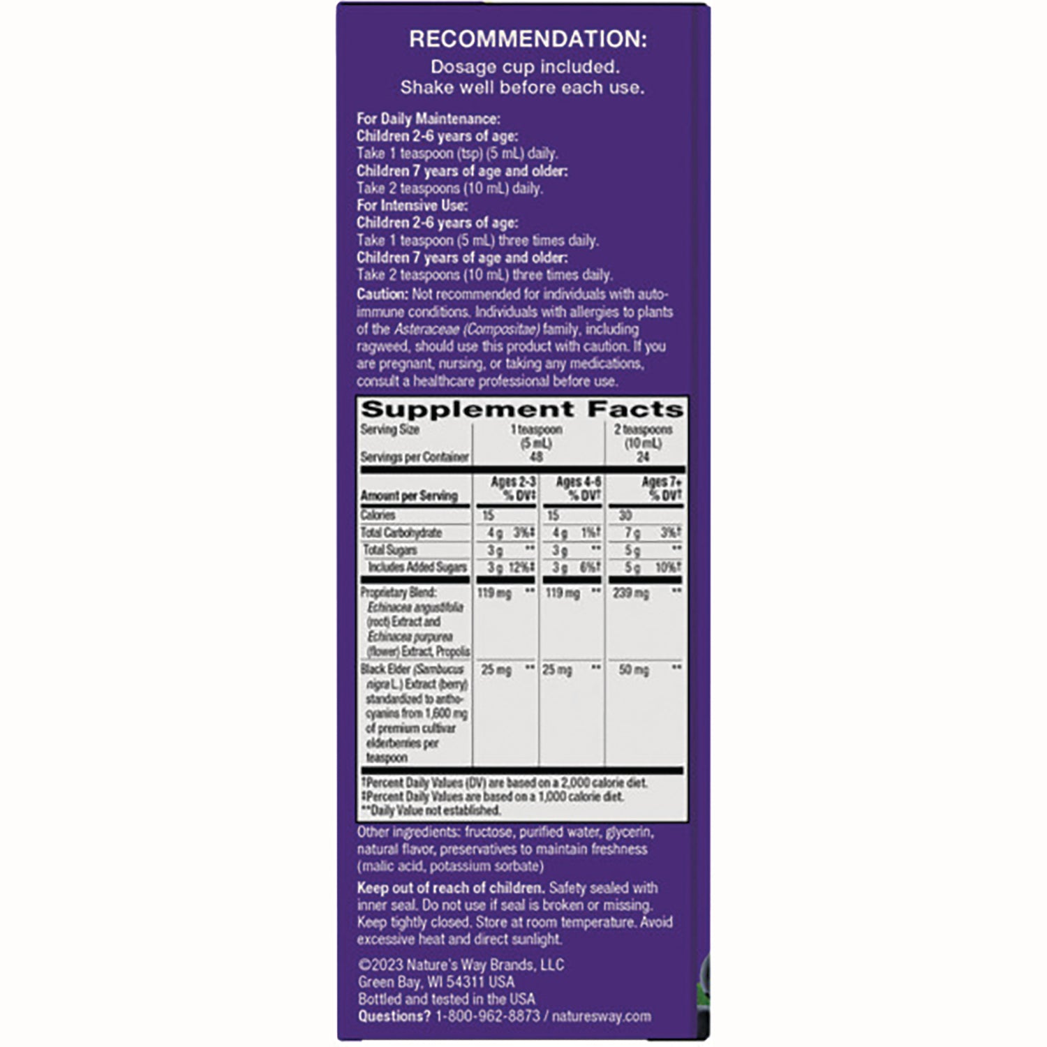 NW669 | back of purple supplement box showing recommendation text and Supplement Facts panel