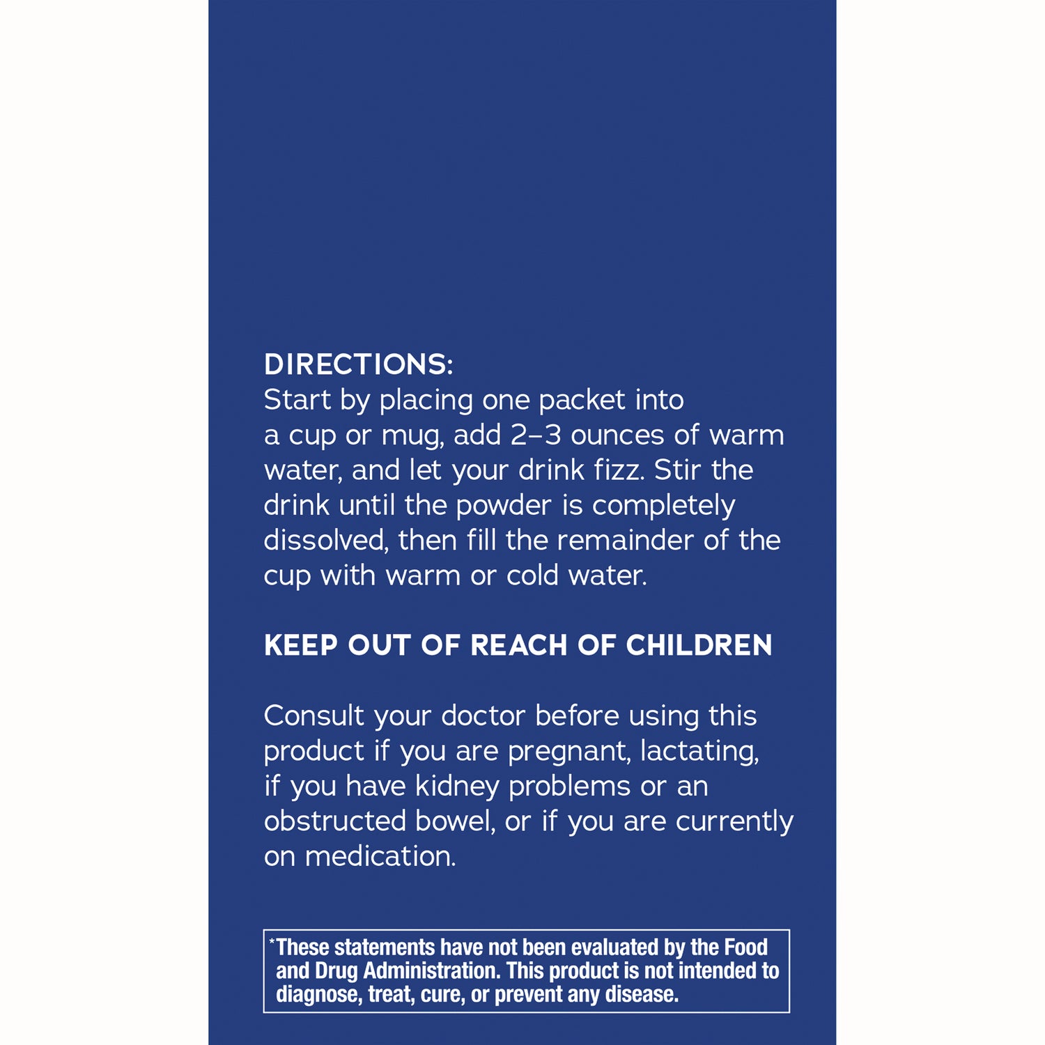 NVT070 | Back label with directions for mixing drink, KEEP OUT OF REACH OF CHILDREN warning and FDA disclaimer