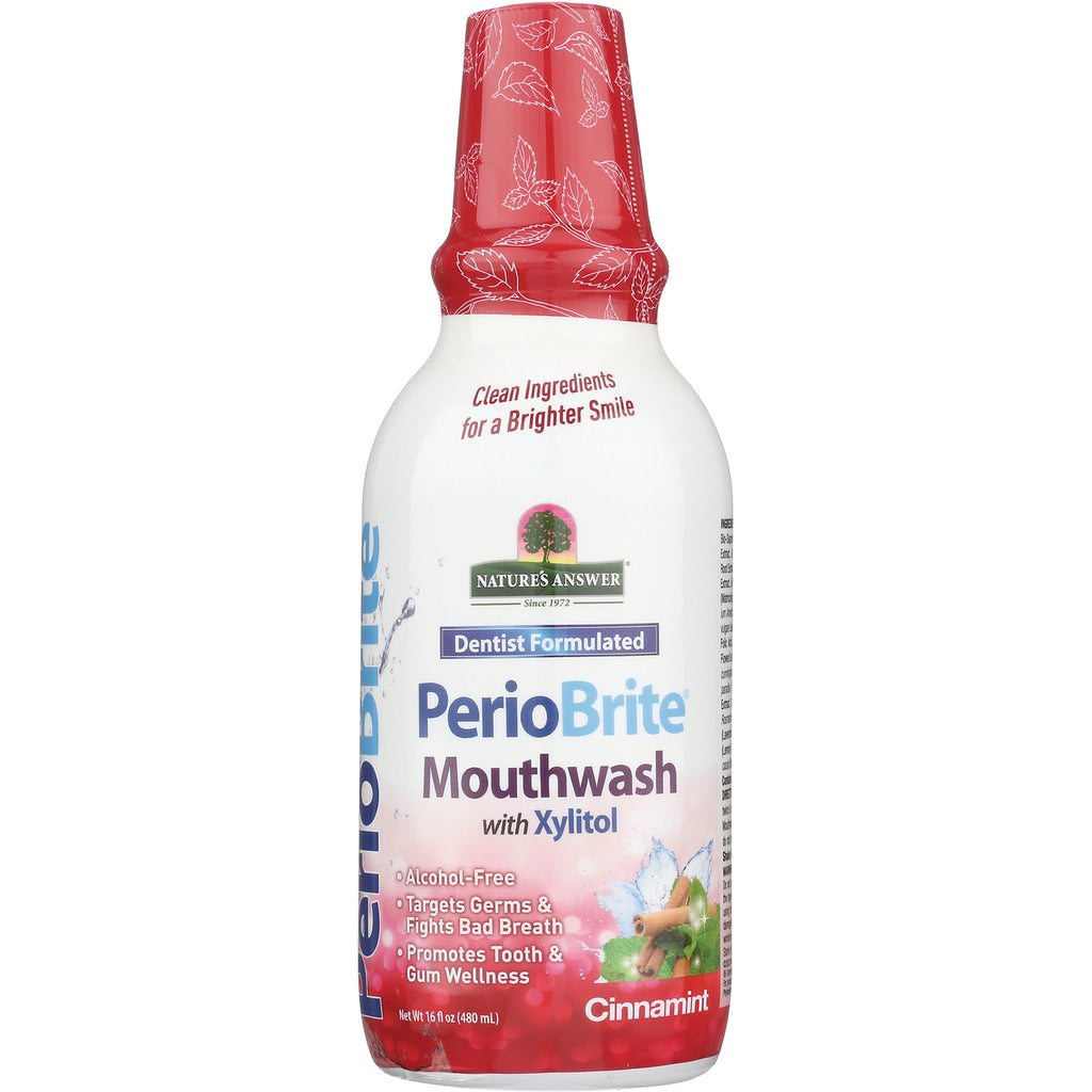 NAT175 | PerioBrite mouthwash with Xylitol, Cinnamint flavor in white bottle with red cap, Nature's Answer label - Thumbnail