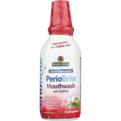 NAT175 | PerioBrite mouthwash with Xylitol, Cinnamint flavor in white bottle with red cap, Nature's Answer label