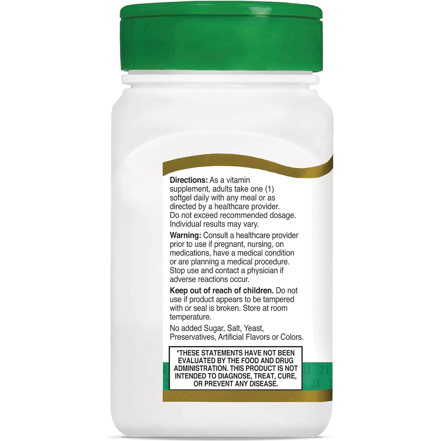 CNT184 | Back of white supplement bottle showing directions, warning, keep out of reach of children and FDA disclaimer