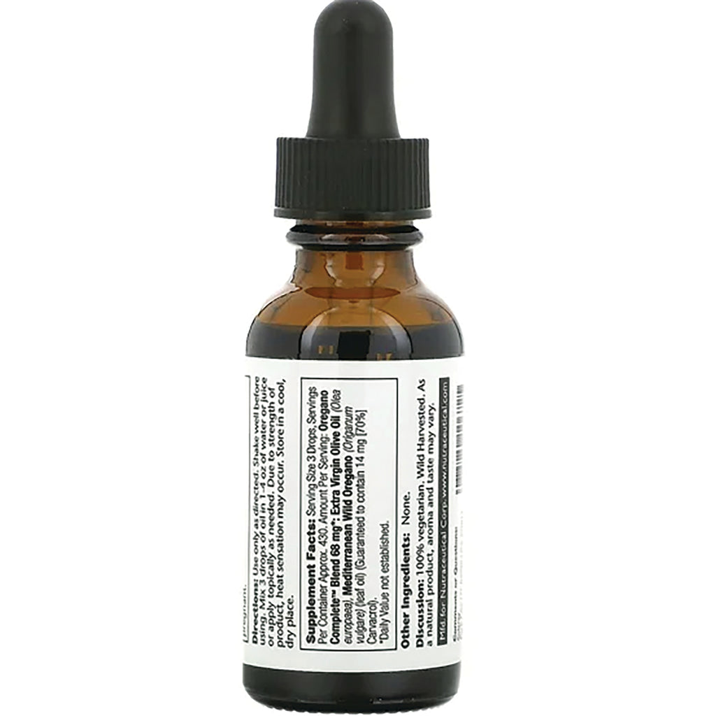 SLR387 | back view of amber glass dropper bottle showing white label with small printed supplement facts - Thumbnail