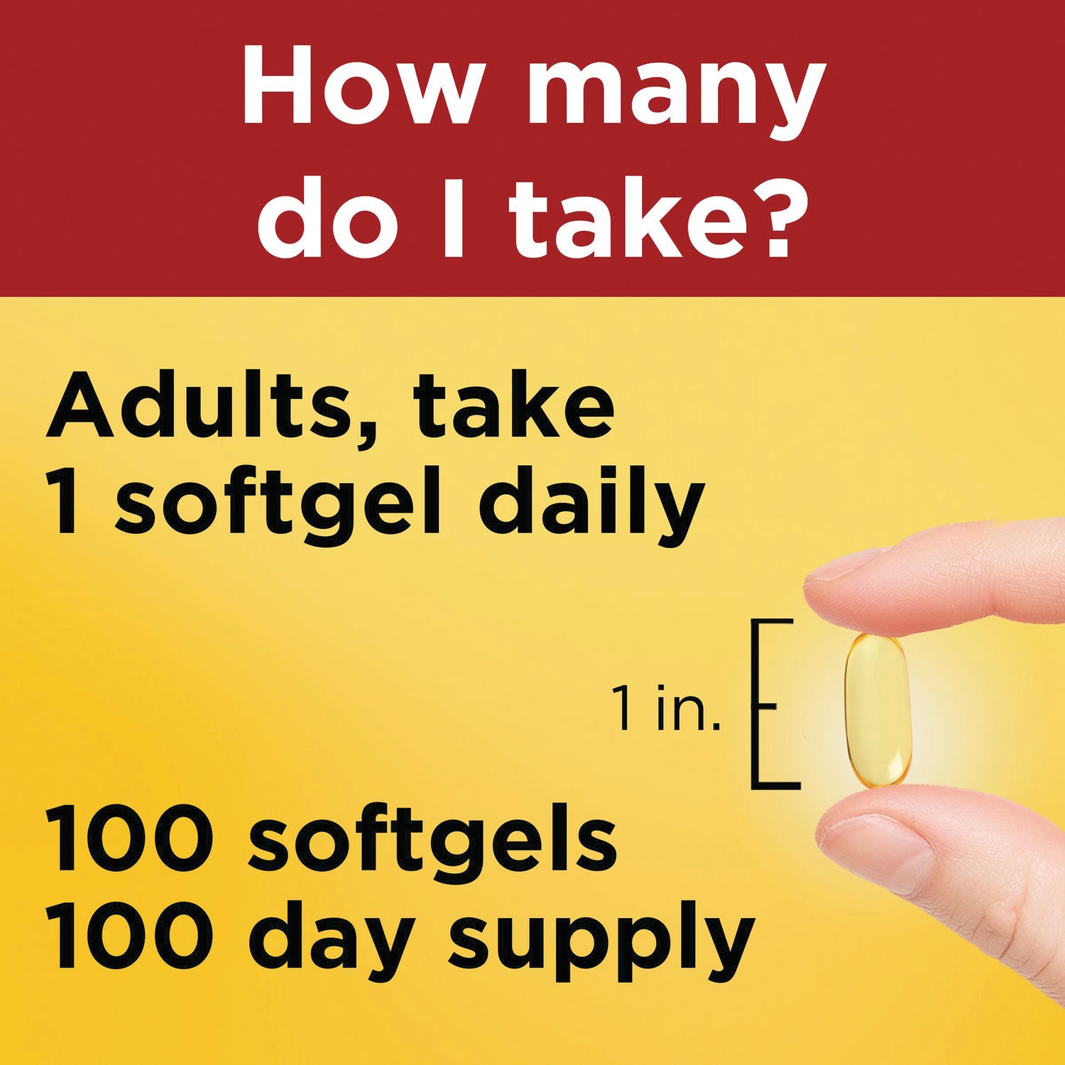 NTM170 | Adults, take 1 softgel daily; hand holding a 1 in softgel and text 100 softgels 100 day supply