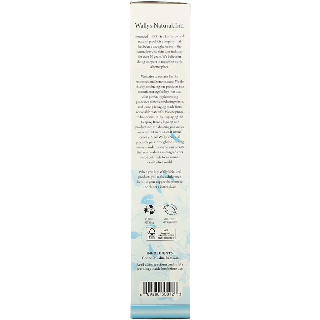 WLY002 | Wally's Natural side panel with story, recycle and cruelty-free icons, barcode, ingredients: Cotton Muslin, Beeswax - Thumbnail