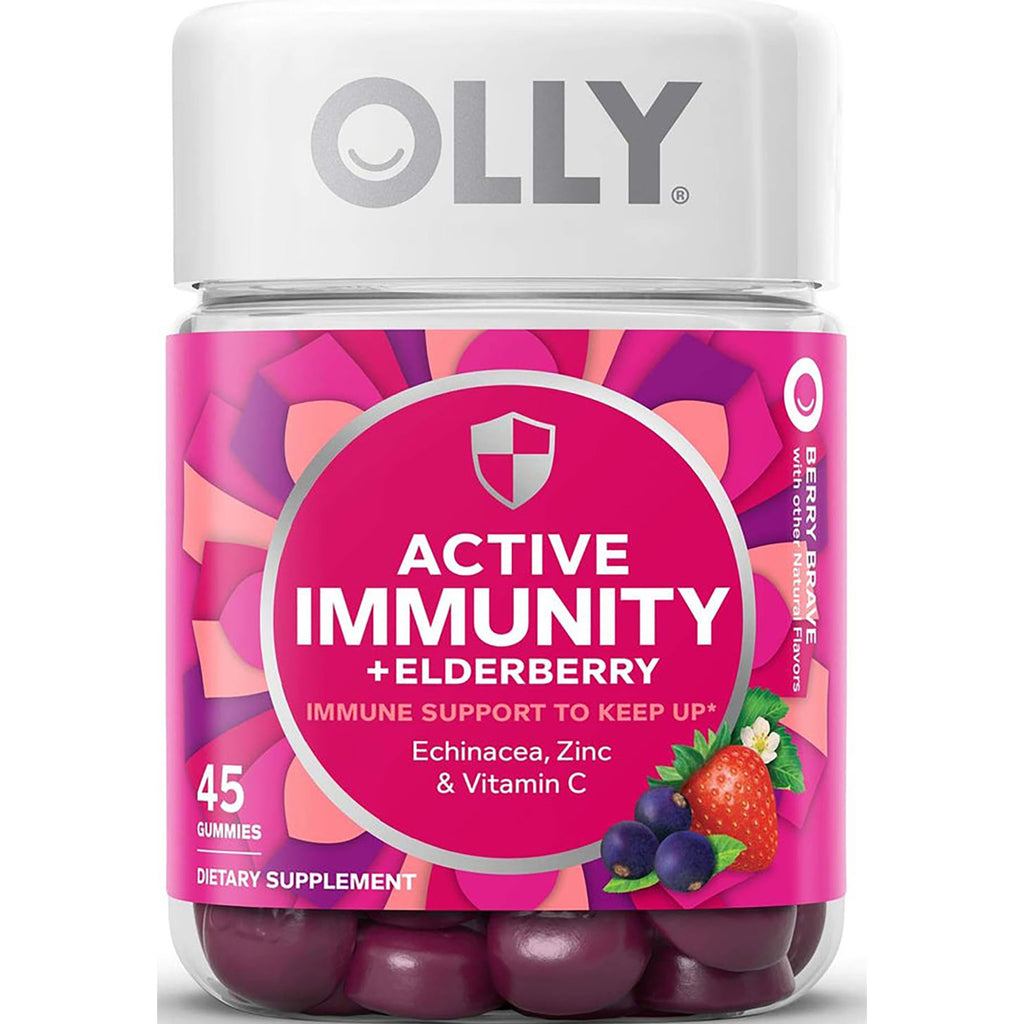 OLY005 | OLLY Active Immunity + Elderberry gummy supplement bottle front label showing 45 gummies and berry images - Thumbnail
