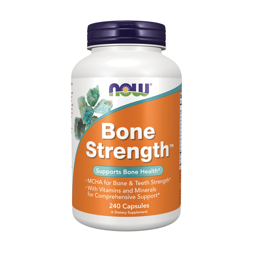 NWF658 | NOW Bone Strength supplement bottle with orange label, 240 Capsules - Thumbnail