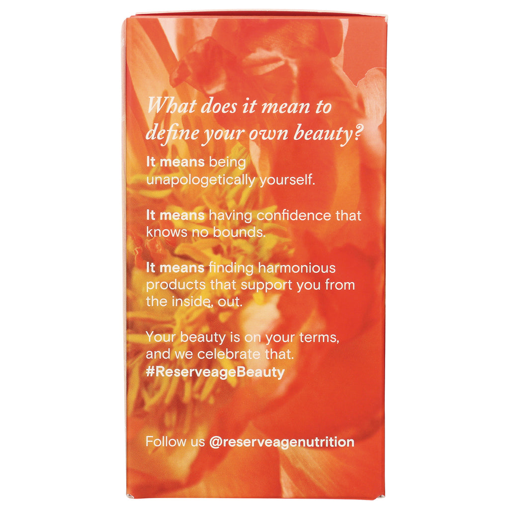 RSA026 | orange floral product infographic with white text about defining your own beauty, #ReserveageBeauty and @reserveagenutrition - Thumbnail