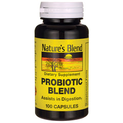 NAB108 | Nature's Blend probiotic blend bottle front label, 100 capsules dietary supplement