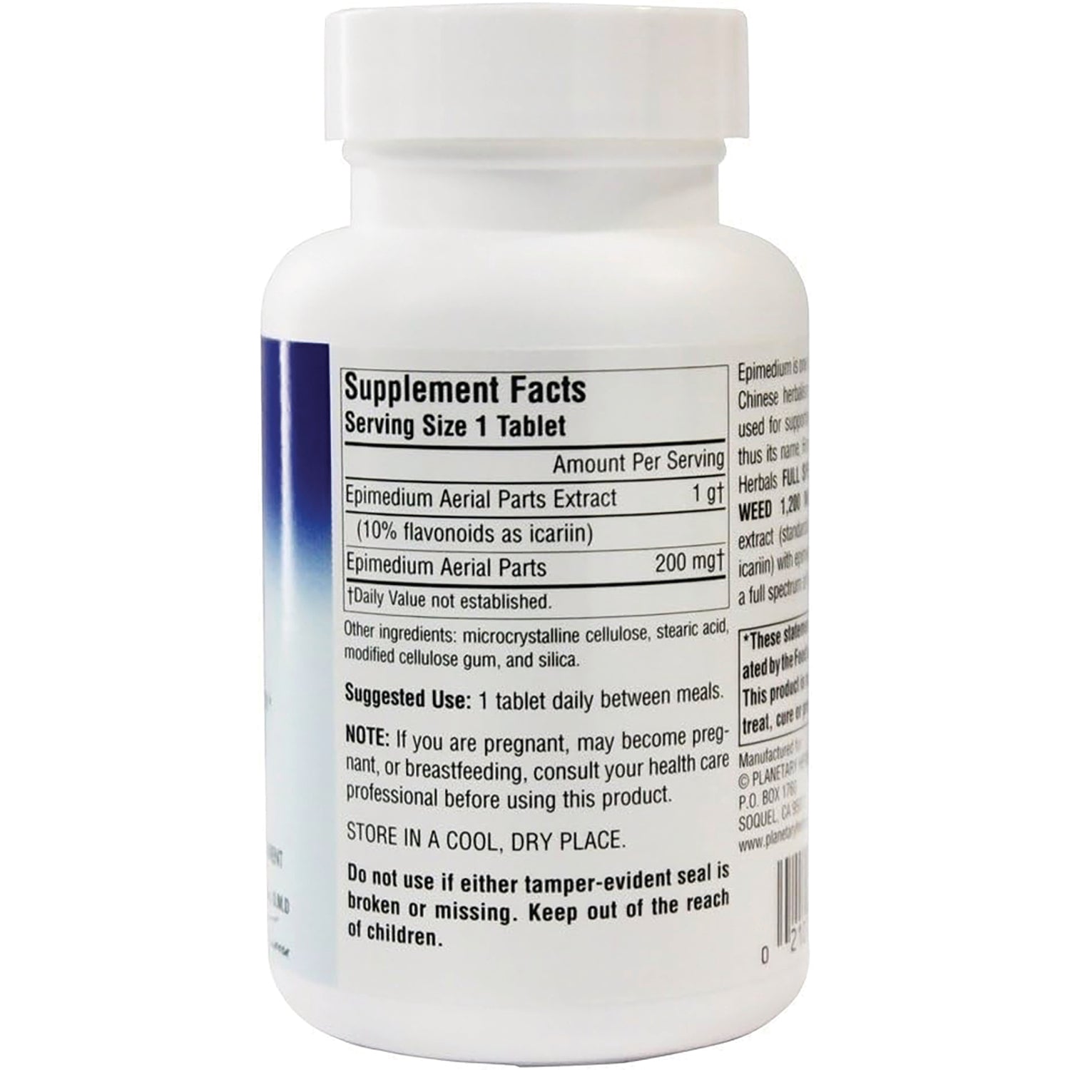 PF060 | Back of white supplement bottle showing Supplement Facts label with Serving Size 1 Tablet and usage directions