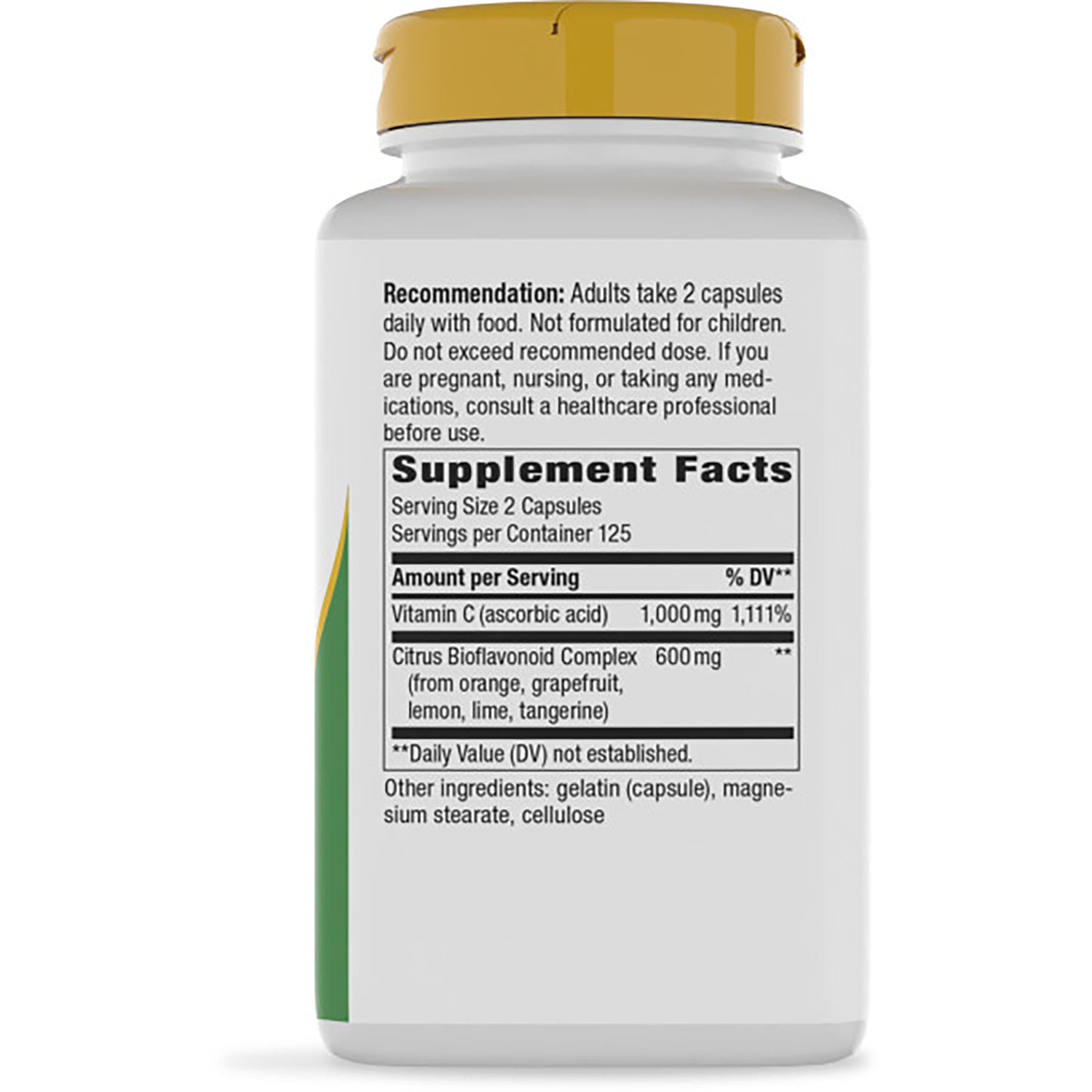 NW344 | Back of brown supplement bottle showing Supplement Facts panel with serving size, amounts, and warning text