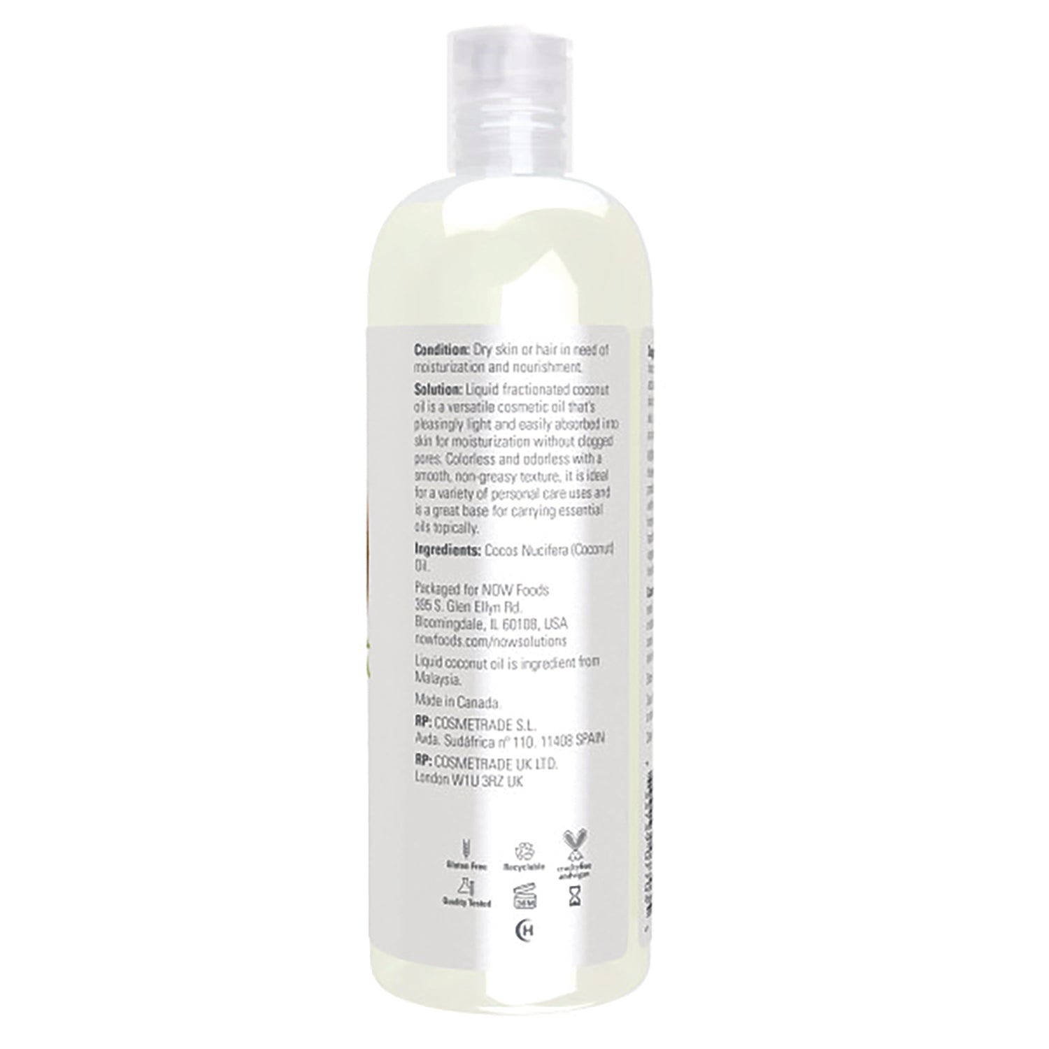 NWF1264 | Back label of clear plastic bottle showing ingredients, usage text, and certification icons