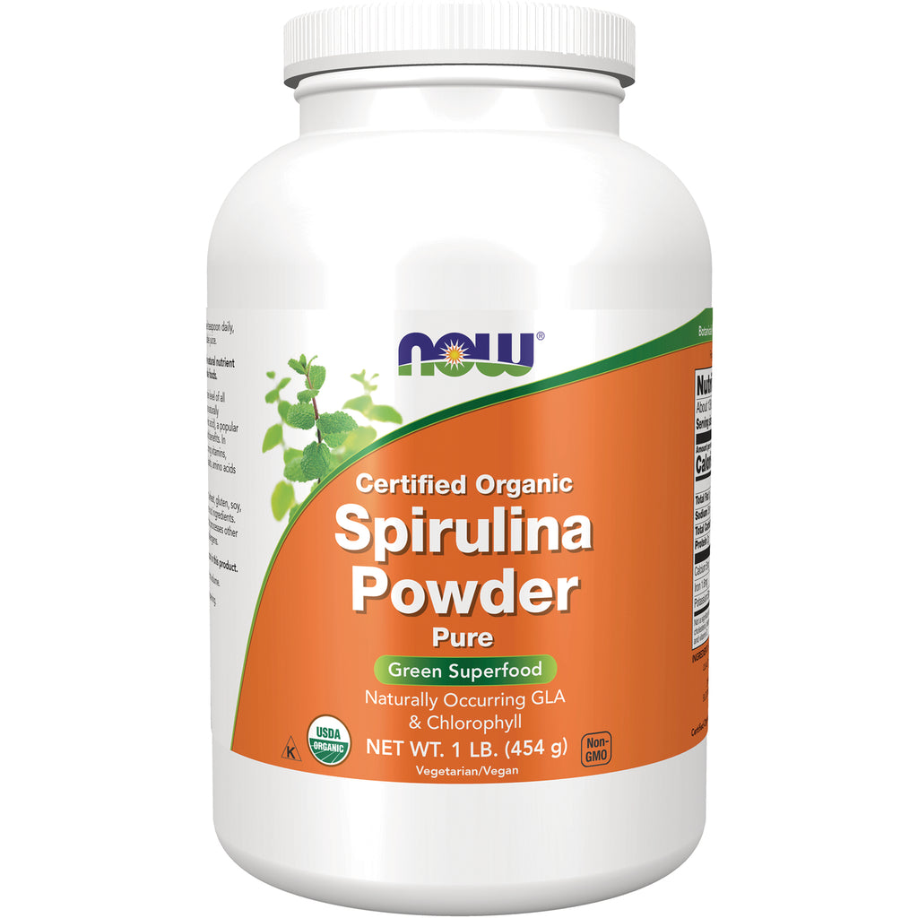 NWF911 | NOW Certified Organic Spirulina Powder pure green superfood in 1 lb white jar - Thumbnail