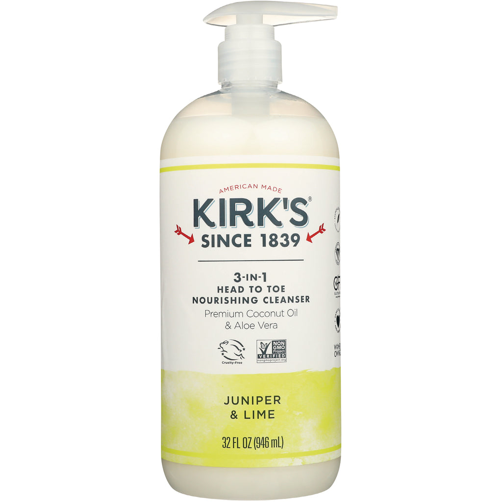 KIR018 | Kirk's 3-in-1 head-to-toe nourishing cleanser pump bottle, juniper & lime, 32 fl oz - Thumbnail