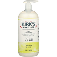 KIR018 | Kirk's 3-in-1 head-to-toe nourishing cleanser pump bottle, juniper & lime, 32 fl oz