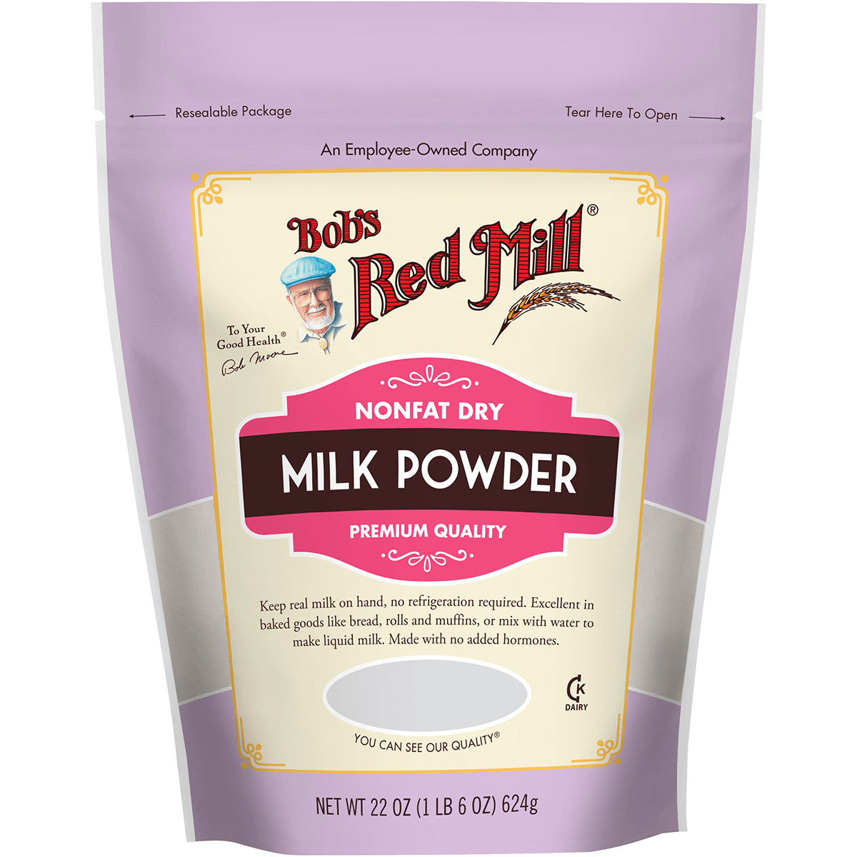 BOB418 | Bob's Red Mill nonfat dry milk powder 22 oz resealable pouch front