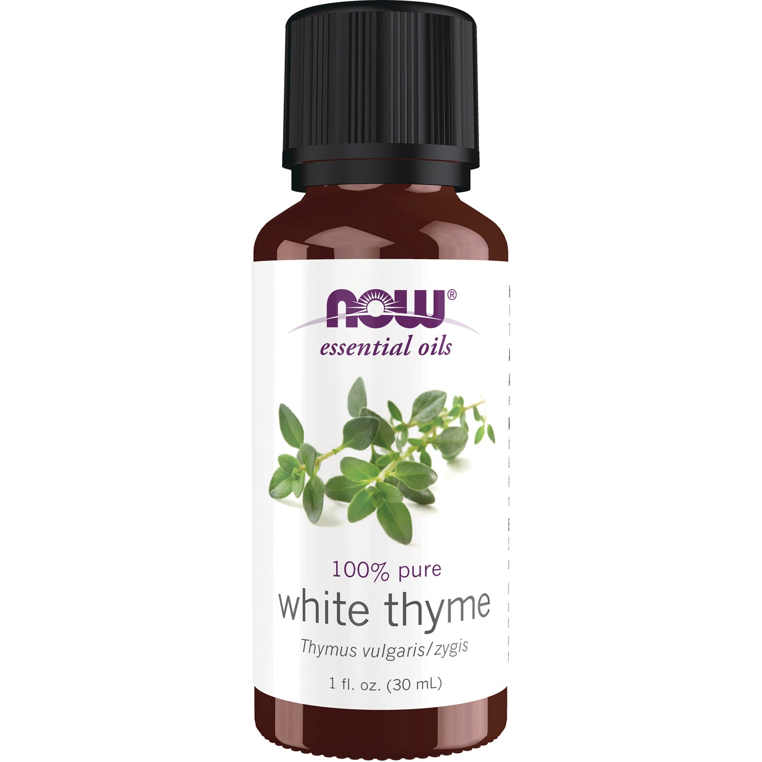 NWF355 | NOW essential oils white thyme 100% pure 1 fl oz amber bottle with black cap