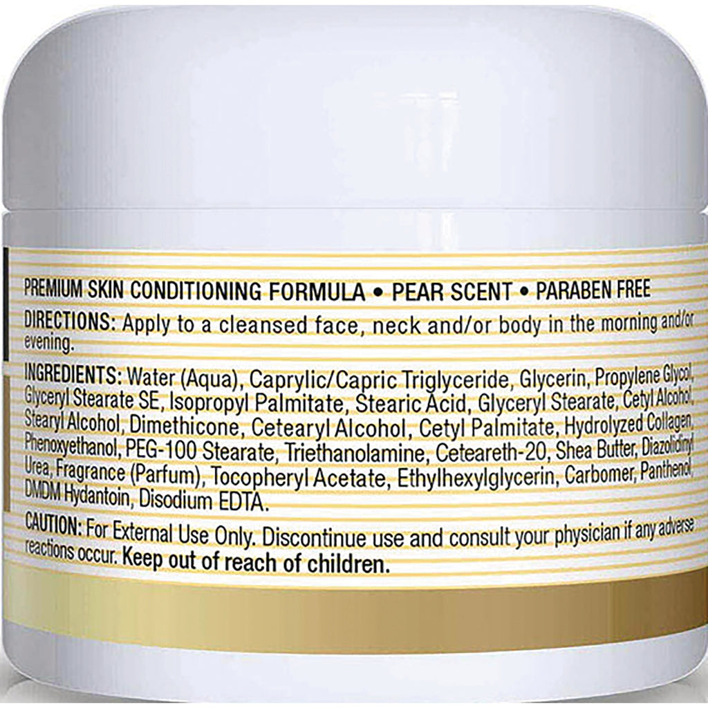 MSN044 | Back label showing directions, ingredients, and caution on white jar labeled PEAR SCENT PARABEN FREE - Thumbnail