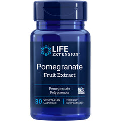 LE107 | Life Extension Pomegranate Fruit Extract supplement bottle, 30 vegetarian capsules, NON GMO