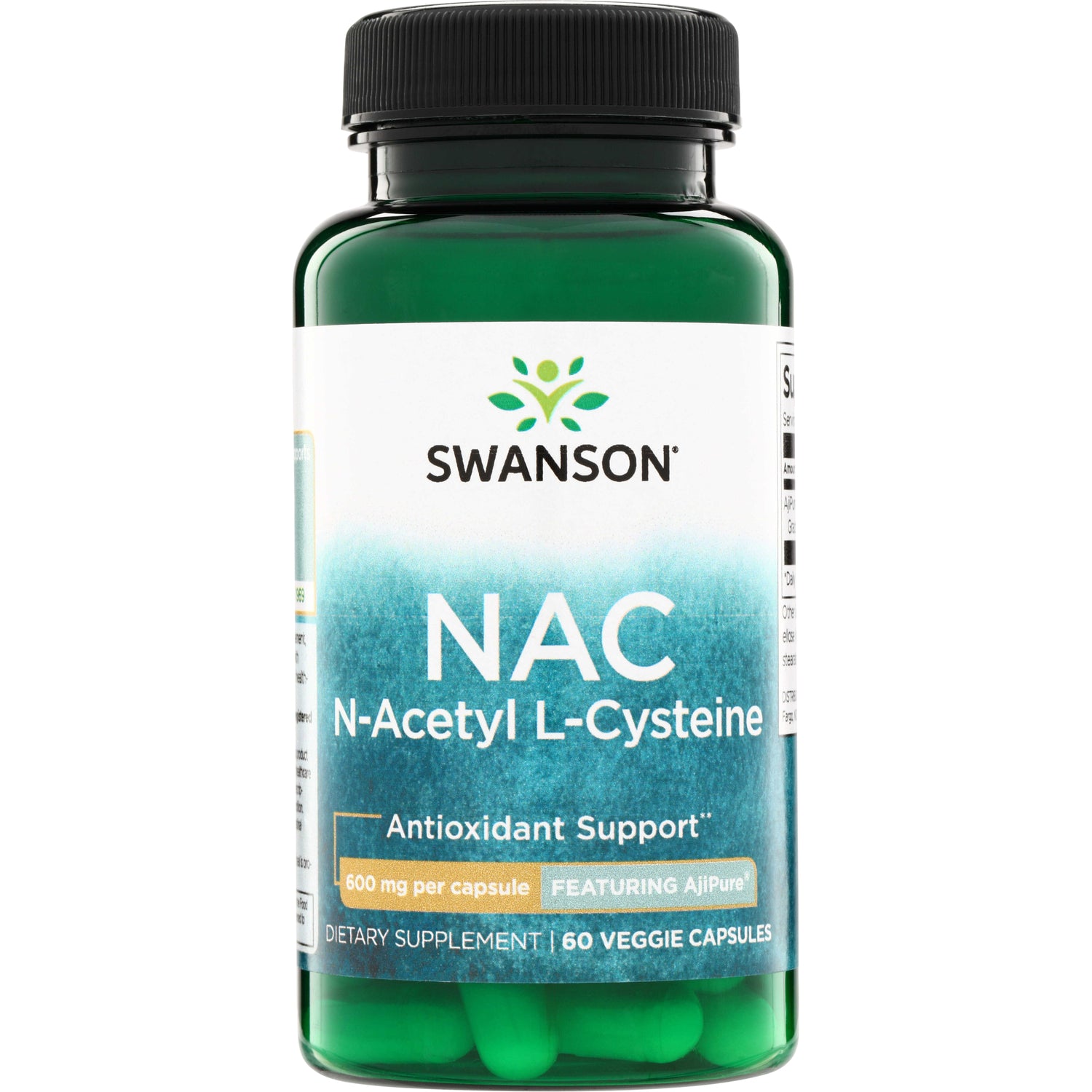 SWU458 | Swanson NAC N-Acetyl L-Cysteine, Antioxidant Support, 600 mg per capsule, 60 veggie capsules, Featuring AjiPure