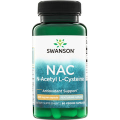 SWU458 | Swanson NAC N-Acetyl L-Cysteine, Antioxidant Support, 600 mg per capsule, 60 veggie capsules, Featuring AjiPure