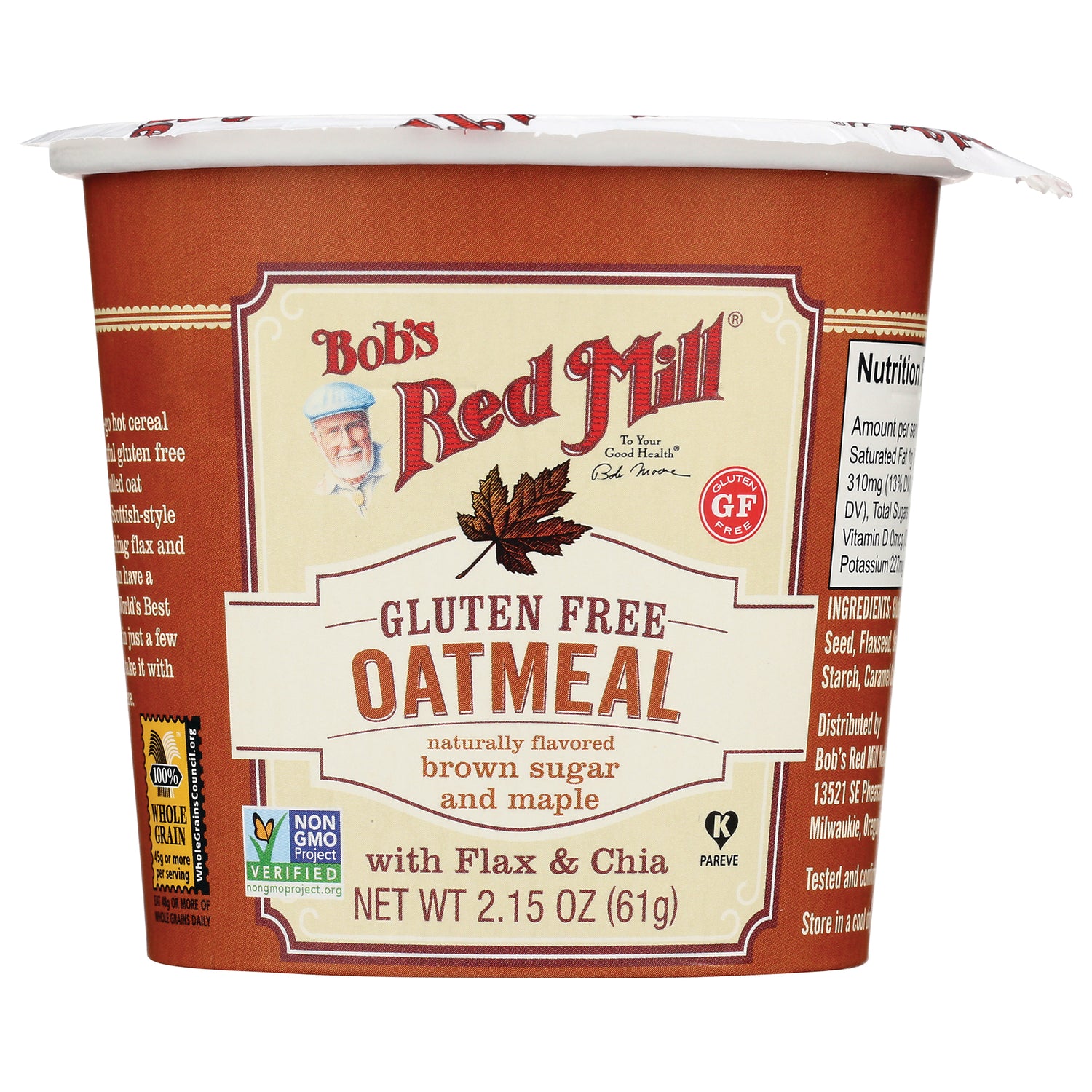 BOB227 | Bob's Red Mill gluten free oatmeal brown sugar and maple cup with flax & chia NET WT 2.15 OZ (61g)