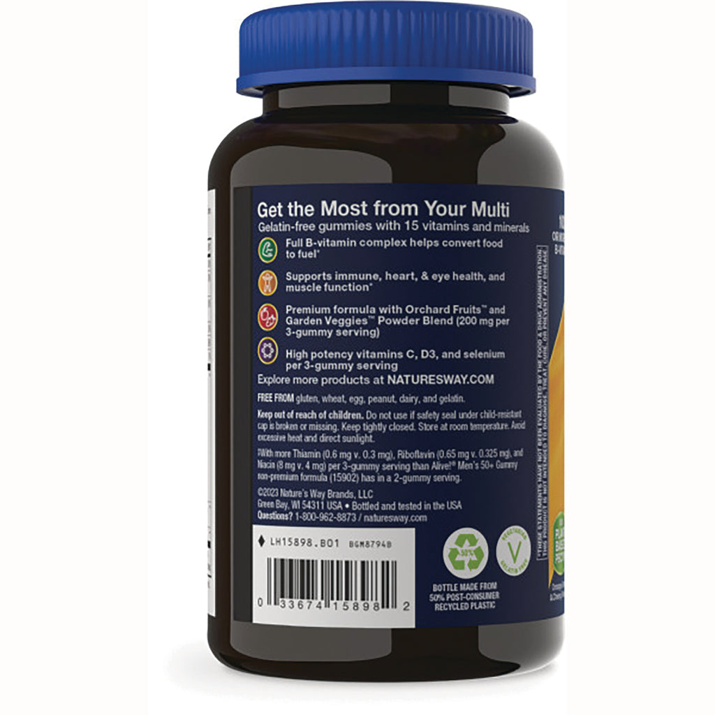 NW885 | Back label of gummy multivitamin bottle showing benefits text Get the Most from Your Multi, barcode, and recycling icons - Thumbnail