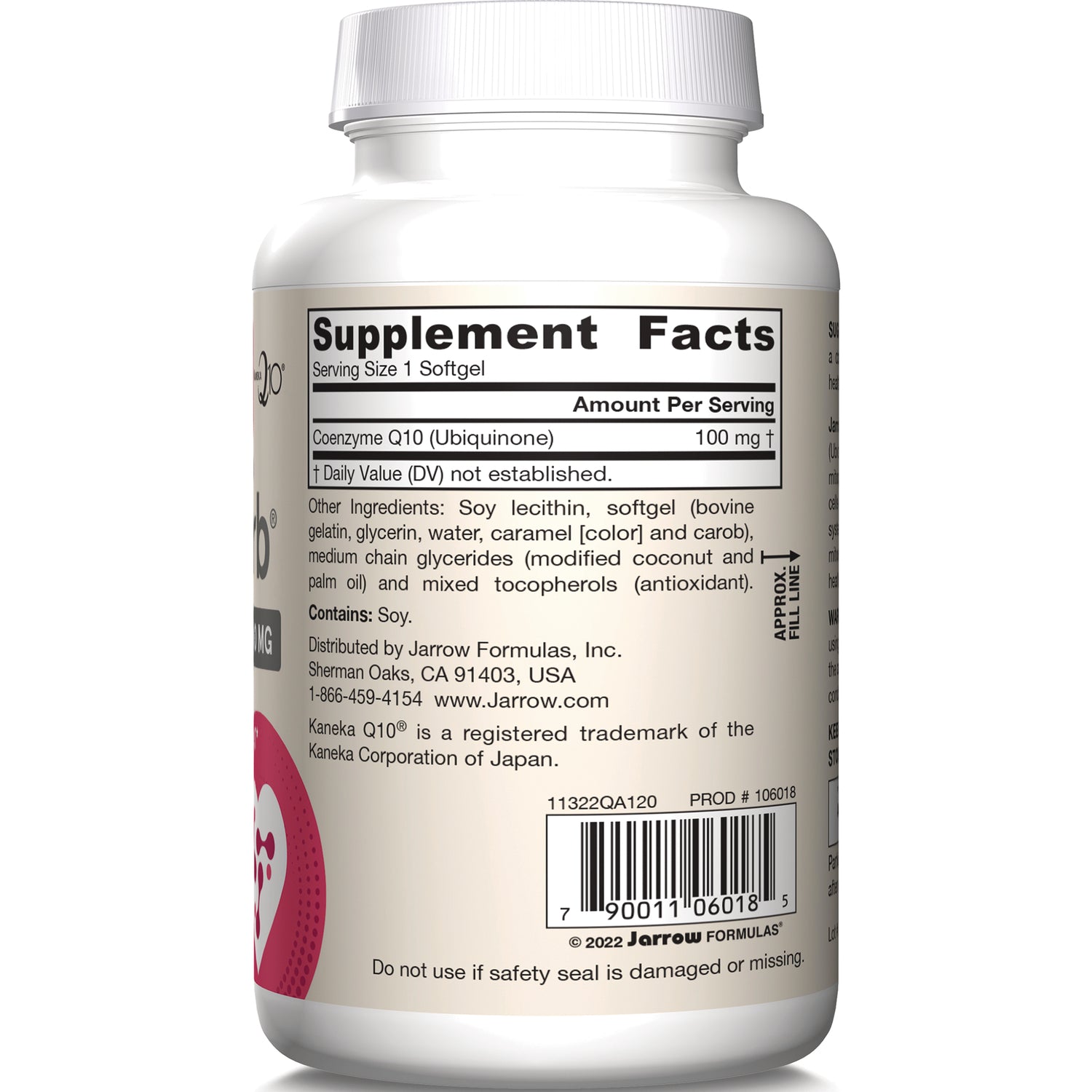 JR176 | Back label showing Supplement Facts, ingredients, distributor information and barcode on a white supplement bottle
