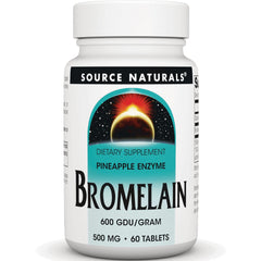 SN685 | Source Naturals Bromelain pineapple enzyme dietary supplement bottle, 500 mg, 60 tablets