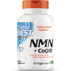 DB286 | Doctor's BEST NMN + CoQ10 supplement bottle showing front label, 300 mg, 60 Veggie Caps