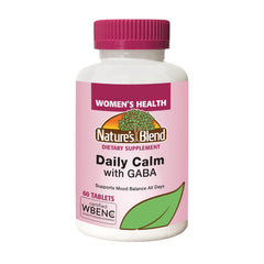NAB131 | Nature's Blend Daily Calm with GABA dietary supplement bottle, pink Women's Health label, 60 tablets