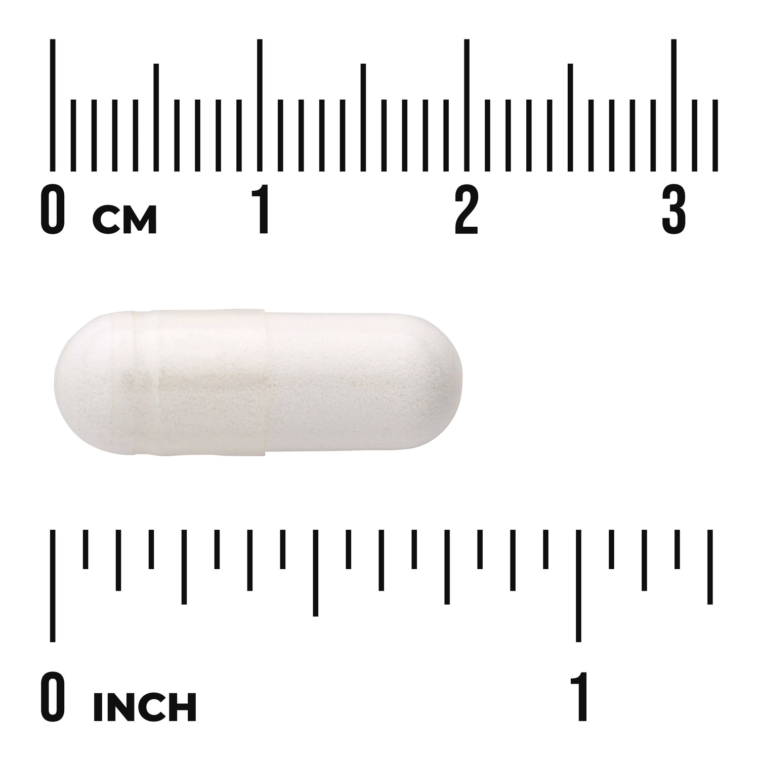SW1734 | White capsule with size scale in centimeters and inches