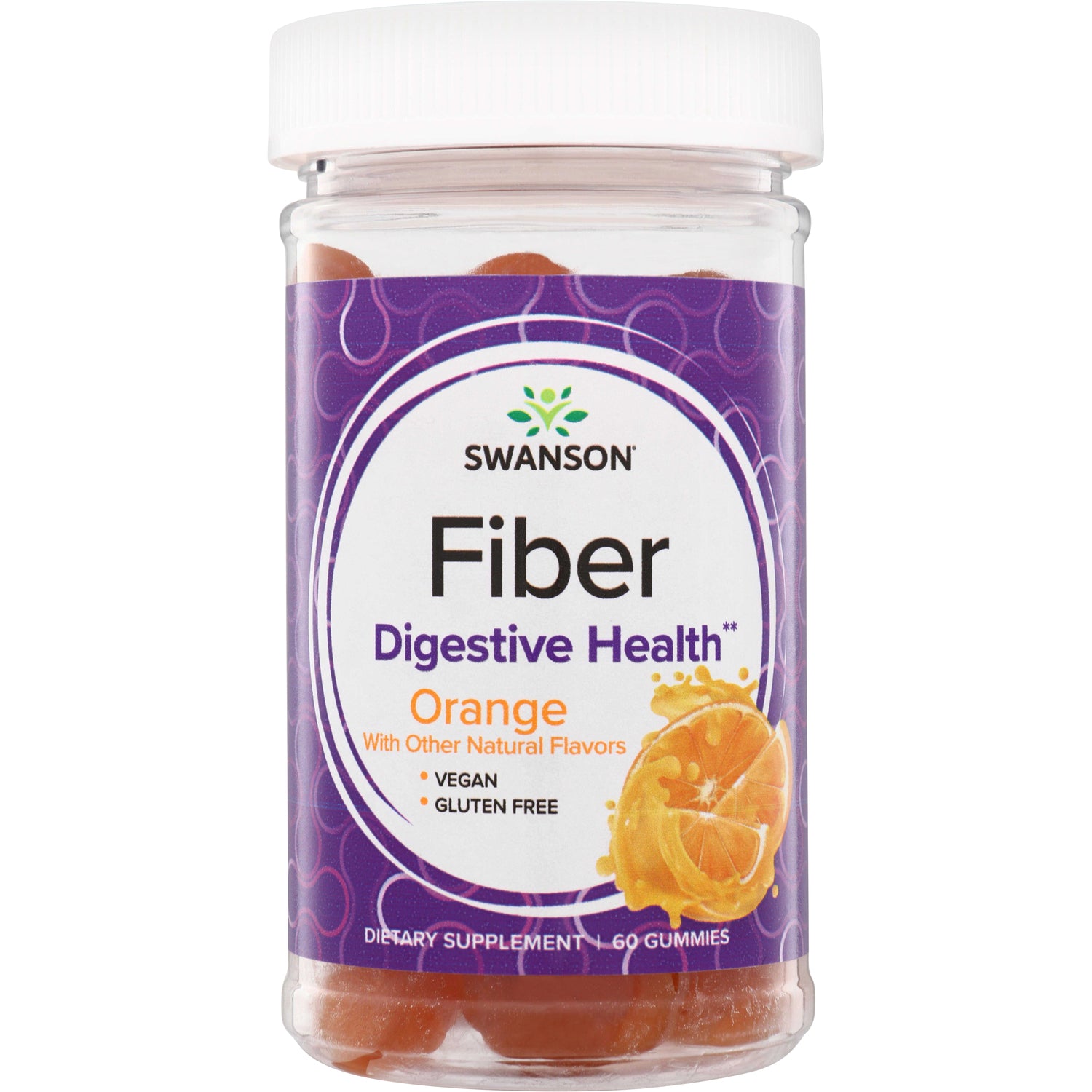 SW1944 | Swanson Fiber Digestive Health orange gummy supplement bottle front label, 60 gummies