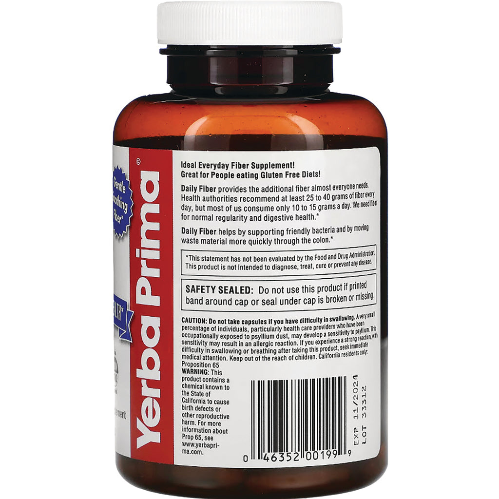 YP003 | Back of Yerba Prima Daily Fiber supplement bottle with information and barcode - Thumbnail
