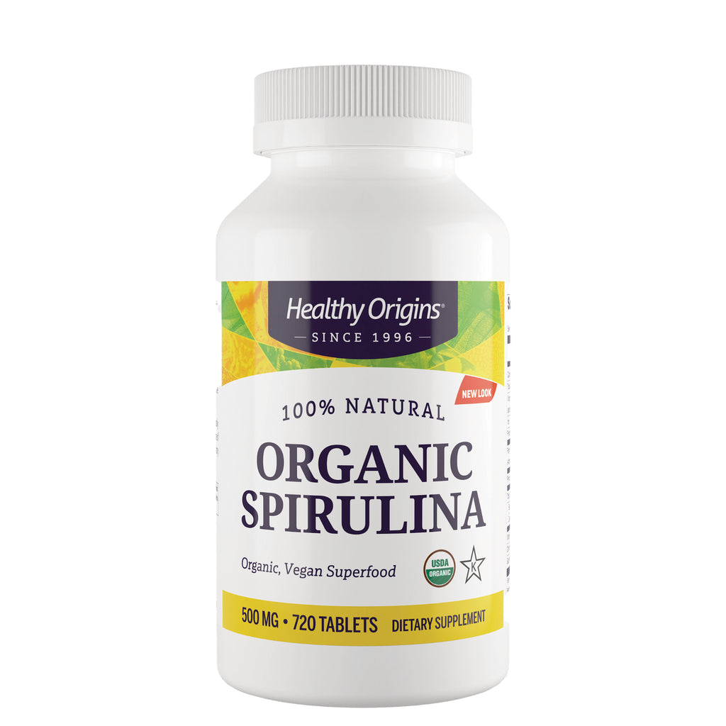 HRG067 | White bottle labeled Healthy Origins 100% Natural Organic Spirulina 500 mg 720 tablets dietary supplement - Thumbnail