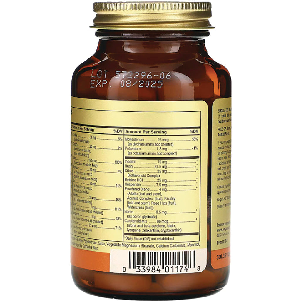 Amber supplement bottle back showing nutrition facts label, EXP 08/2025 code and barcode - Thumbnail