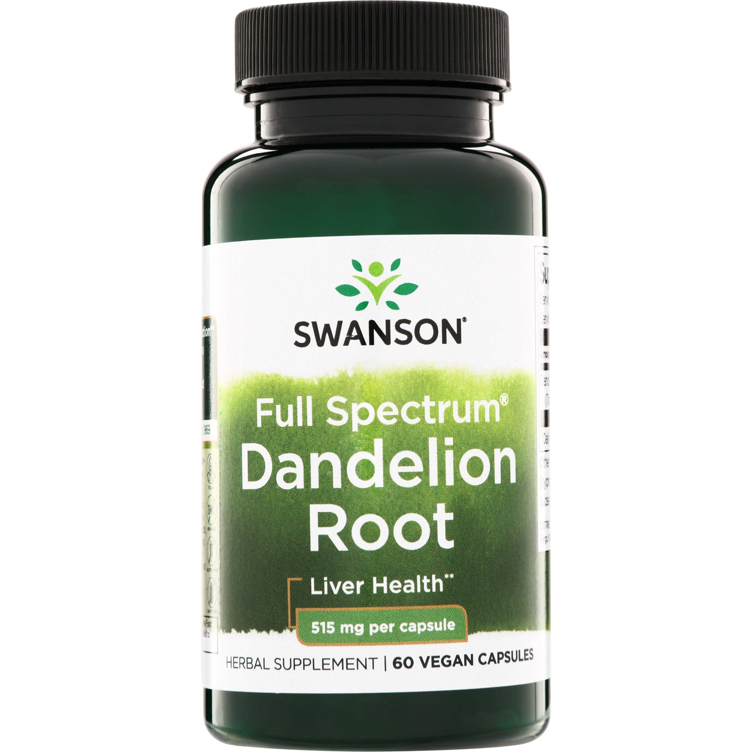SW1336 | Swanson Full Spectrum Dandelion Root supplement bottle, 515 mg per capsule, 60 vegan capsules
