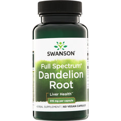 SW1336 | Swanson Full Spectrum Dandelion Root supplement bottle, 515 mg per capsule, 60 vegan capsules