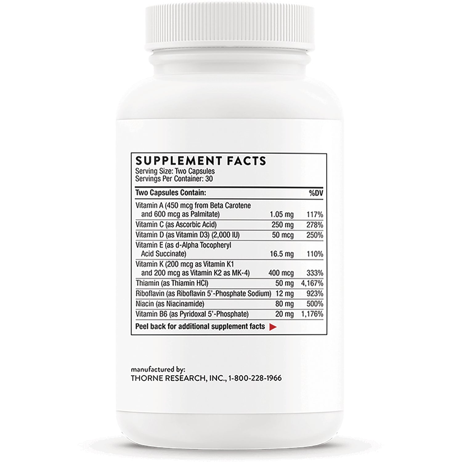 TRN015 | Back of supplement bottle showing Supplement Facts panel and serving size Two Capsules