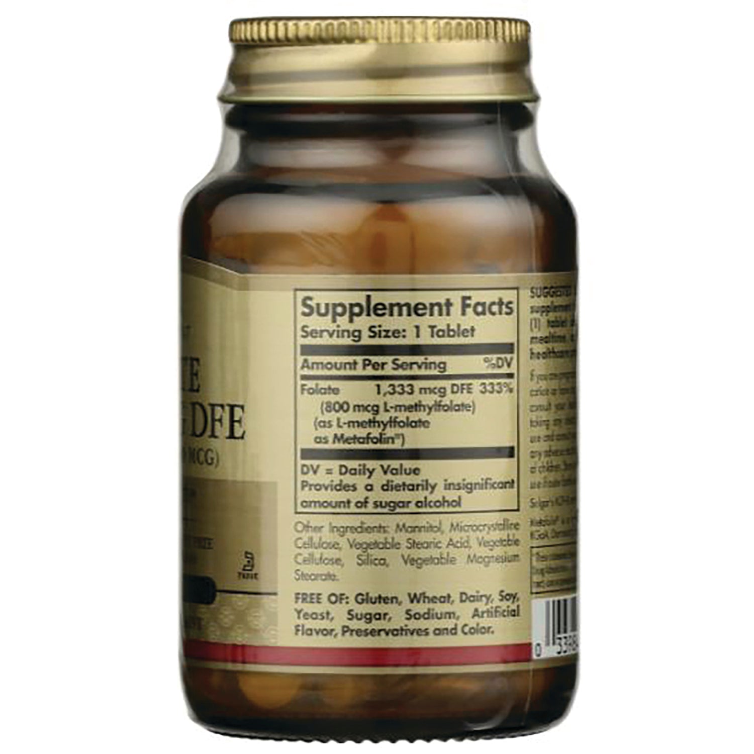 SLG330 | back of amber supplement bottle showing Supplement Facts panel and ingredient list