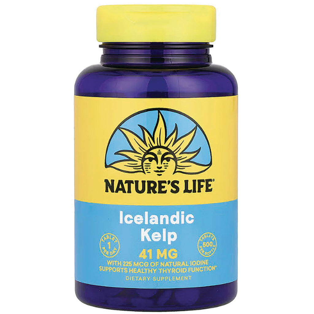 NSL001 | Nature's Life Icelandic Kelp supplement bottle front label reading 500 Tablets Laminaria Digitata Thyroid Health - Thumbnail