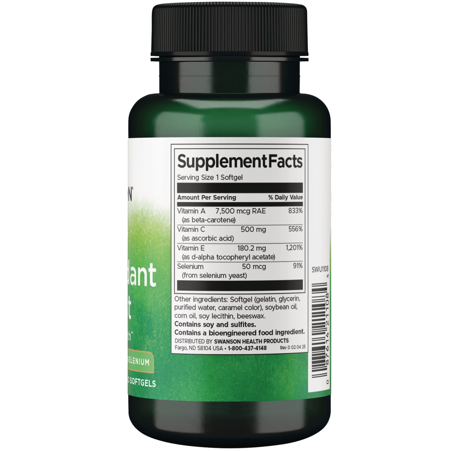 SWU1108 | Back label with supplement facts and serving information