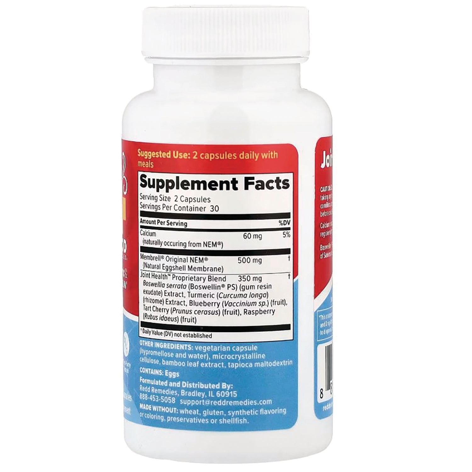 MEM003 | back of white supplement bottle showing Supplement Facts panel and ingredient list