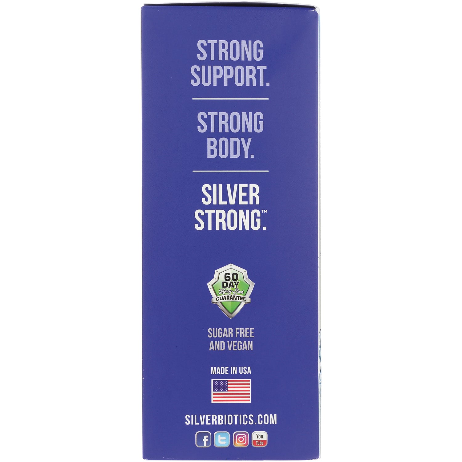 ABL004 | Silver Strong box panel: Strong Support. Strong Body. 60-day guarantee, sugar free and vegan, made in USA