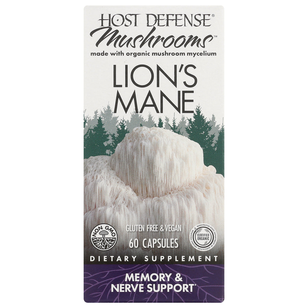 FUN010 | Host Defense Mushrooms Lion's Mane front packaging, 60 capsules, memory & nerve support - Thumbnail